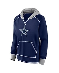 Logo Athletic Women's Navy Dallas Cowboys Boom Fleece Pullover V-Neck Hoodie
