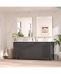 Keonjinn 22x30 Inch Brushed Gold Bathroom Vanity Mirror Tempered Glass Metal Framed