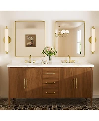 Keonjinn 60x28 Inch Brushed Gold Bathroom Vanity Mirror Tempered Glass Metal Framed
