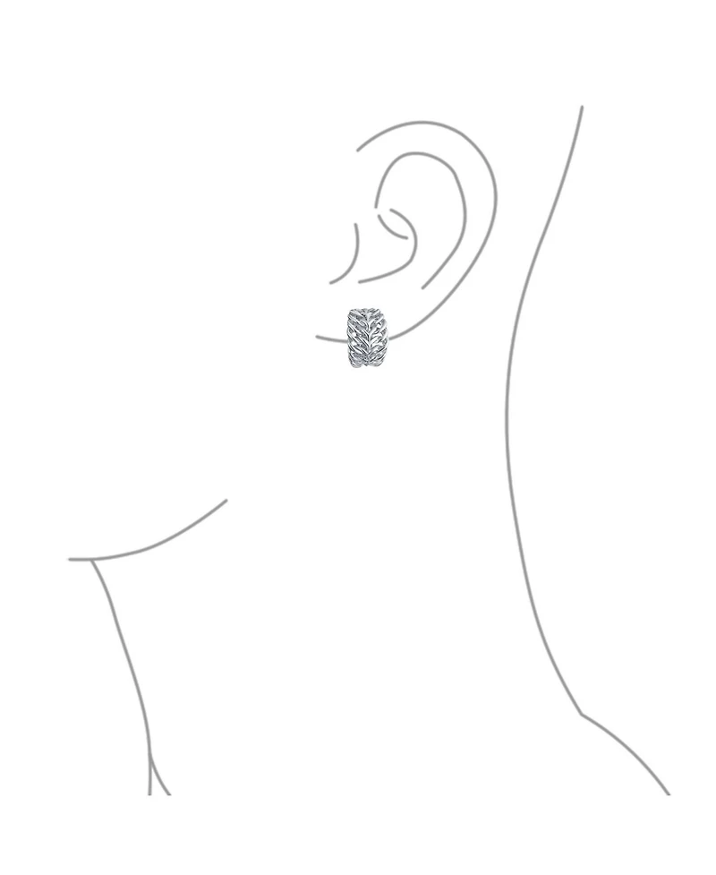 Bling Jewelry Fashion Open Weave Cable Leaf Feather Wide Half Hoop Clip On Earrings For Non Pierced Ears