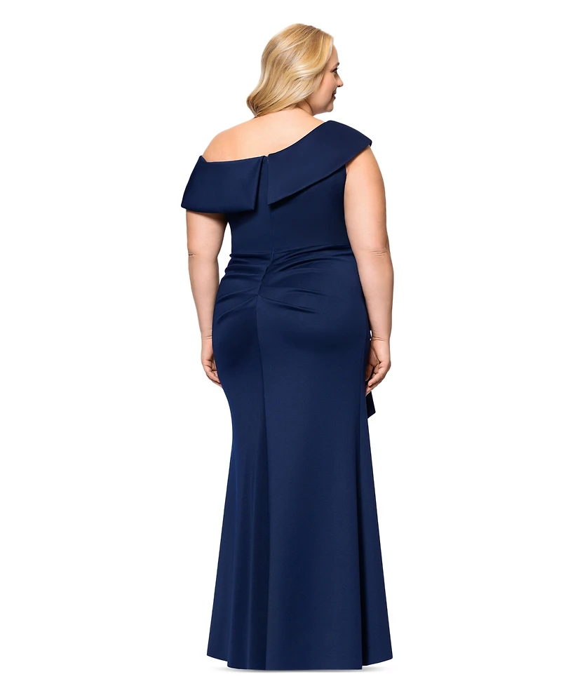 Xscape Plus Size Asymmetric Off-The-Shoulder Gown