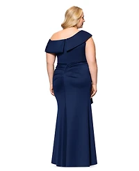 Xscape Plus Size Asymmetric Off-The-Shoulder Gown