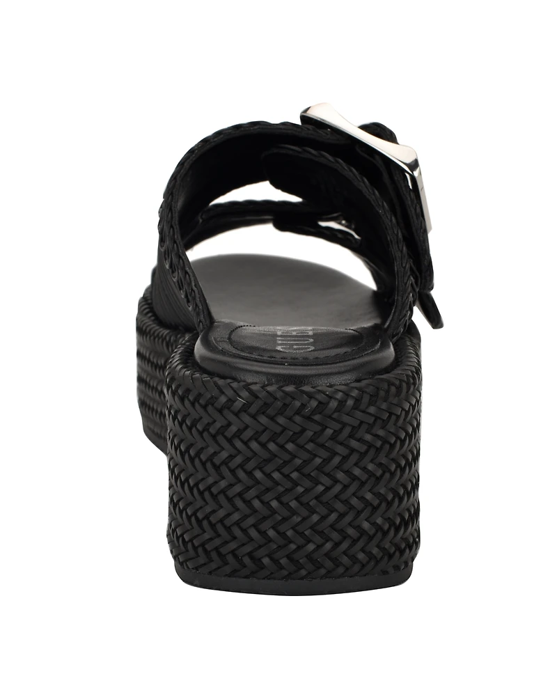 Guess Women's Binks Double-Buckle Woven Platform Wedge Sandals