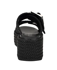 Guess Women's Binks Double-Buckle Woven Platform Wedge Sandals
