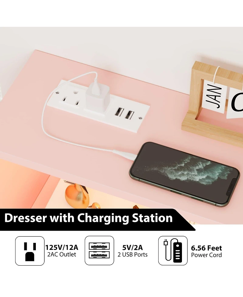 gaomon Dresser with Charging Station, Led Tv Stand Dresser with 6 Drawers, Wood Modern Dressers & Chests of Drawers for Closet, Bedroom, Living Room,