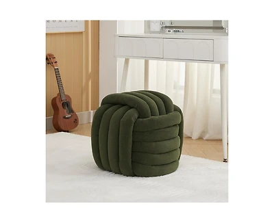 Chenille Fabric Modern Knot Design Ottoman, Comfortable Footstool for Living Room and Bedroom-The Pop Home