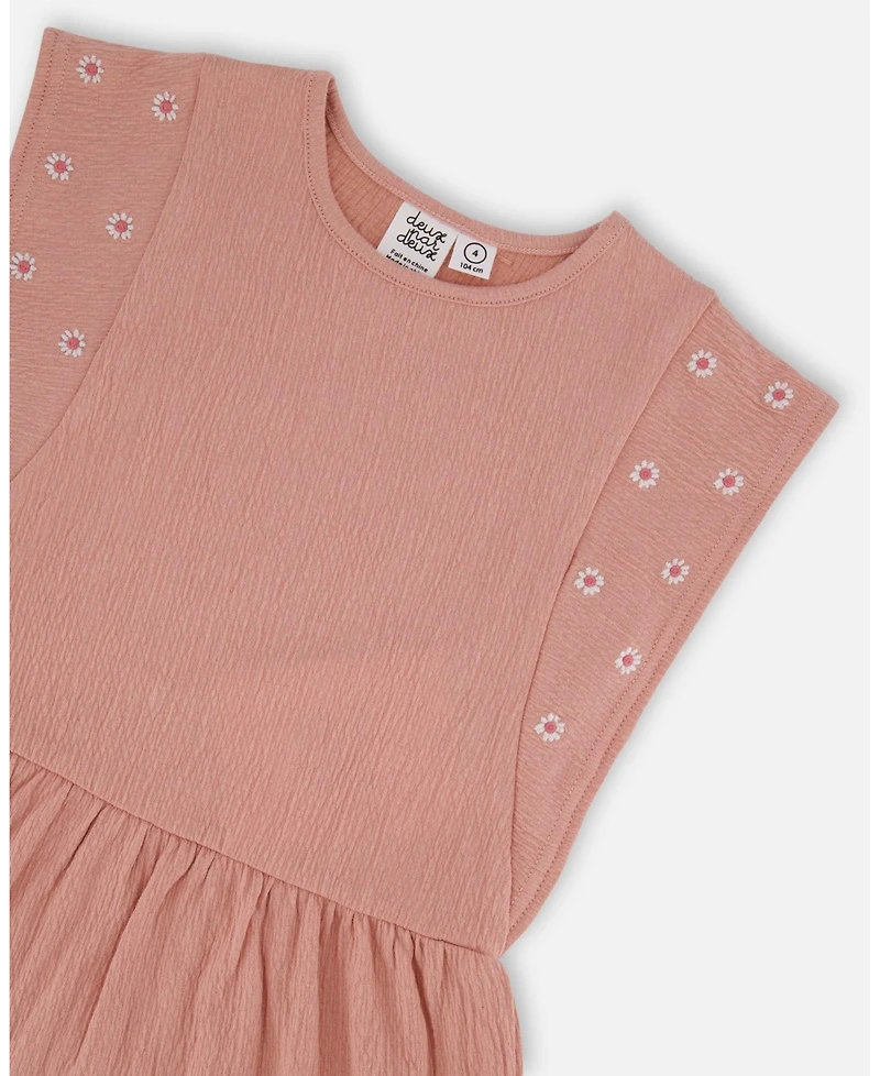 Deux par Deux Big Girls Crinkle Jersey Tunic With Embroidery Dark Old Pink
