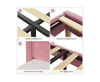 gaomon Upholstered Twin Bed Frame with Led Lights, Velvet Platform Bed Frame with Wing Back Storage Headboard, Wood Slats Support