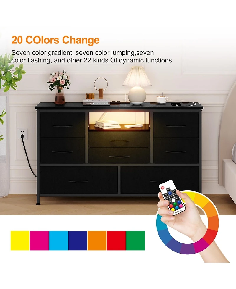 gaomon Tv Stand Dresser for Bedroom with 8 Fabric Drawer & Power Outlet