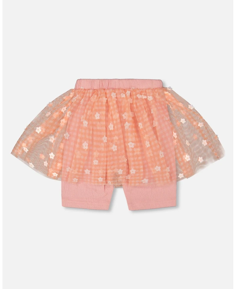 Deux par Deux Toddler Girls Crinkle Biker Short With Flower Mesh Skirt Light Old Pink - Toddler|Child