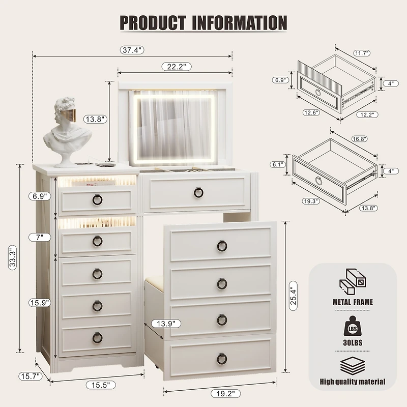 Vlsrka Vanity Makeup Desk with Mirror and Lights