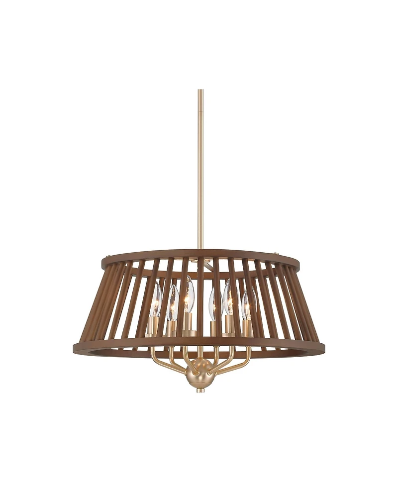 Possini Euro Design Givens 19 3/4" Modern Pendant Chandelier Ceiling Light Fixture Dining Room Over Table 6-Light Satin Bronze and Wood Finish