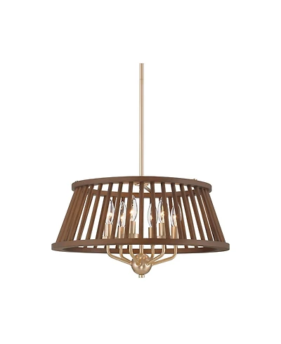 Possini Euro Design Givens 19 3/4" Modern Pendant Chandelier Ceiling Light Fixture Dining Room Over Table 6-Light Satin Bronze and Wood Finish