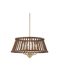 Possini Euro Design Givens 19 3/4" Modern Pendant Chandelier Ceiling Light Fixture Dining Room Over Table 6-Light Satin Bronze and Wood Finish