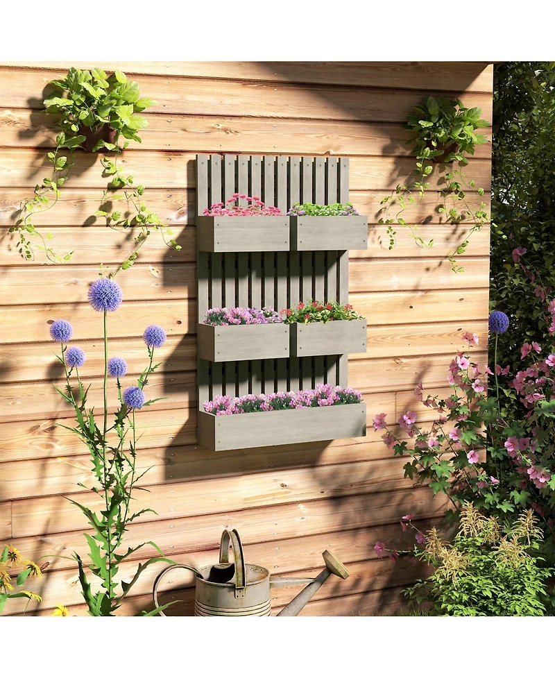 Outsunny 5 Box Raised Garden Bed w/ Trellis, Drain Holes,