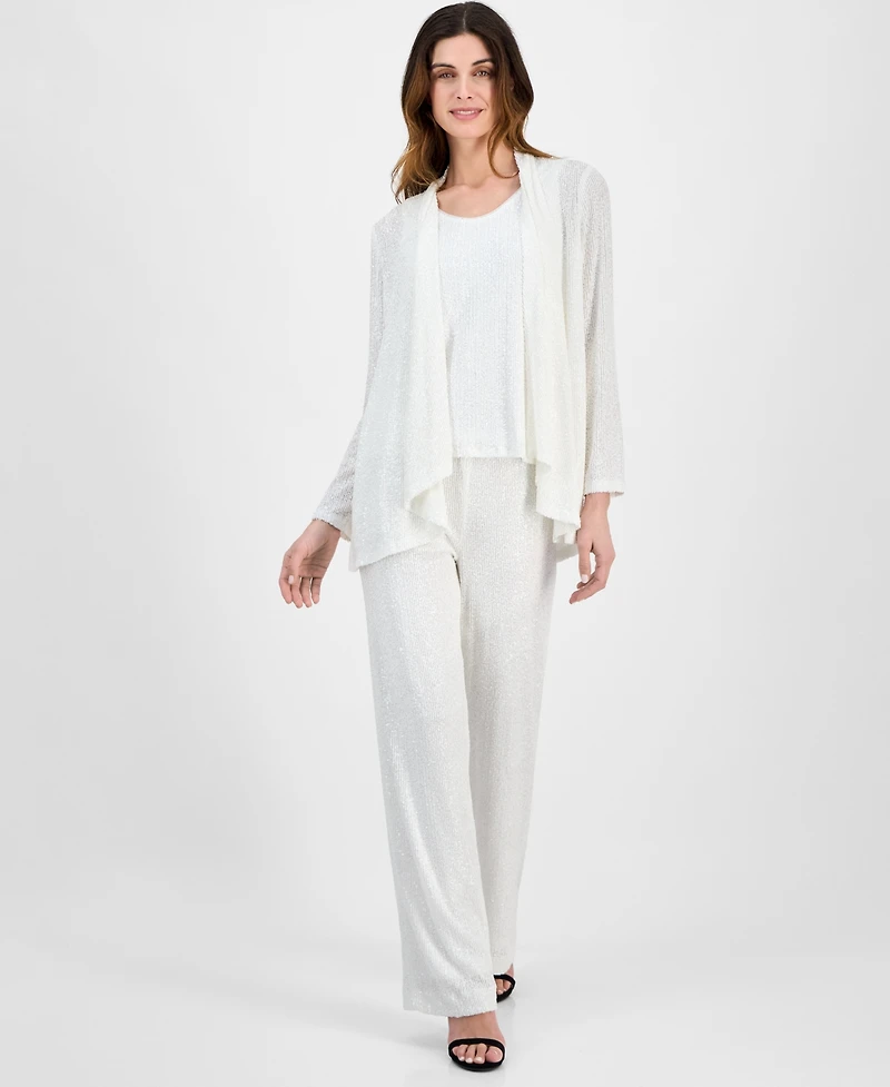 Anne Klein Women's Sequin High-Low Open-Front Cardigan