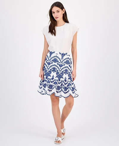 Anne Klein Women's Cotton Eyelet Scallop-Hem Skirt