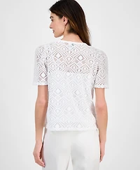 Anne Klein Women's Short-Sleeve Lace Overlay Blouse