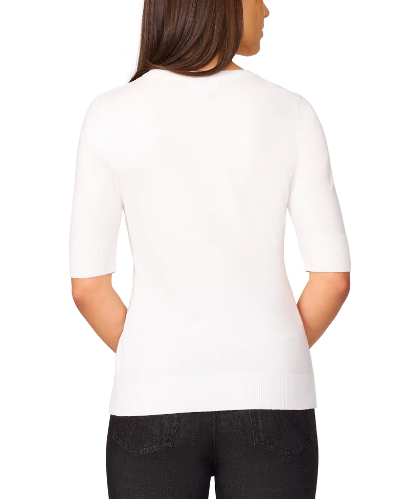 Melissa Paige Women's Crew-Neck Elbow-Sleeve Fine-Gauge Sweater