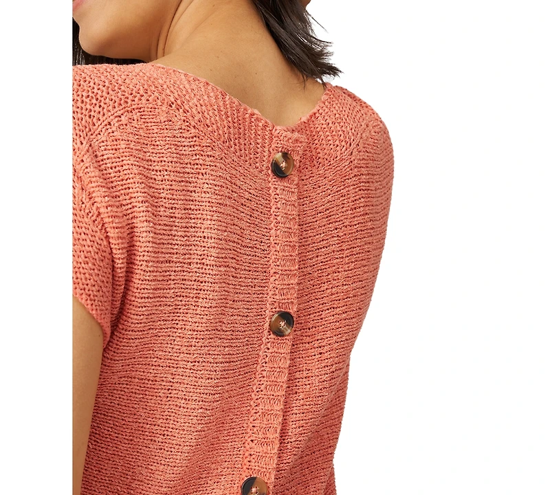 Melissa Paige Women's Button-Back Short-Sleeve Tape-Yarn Sweater