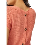 Melissa Paige Women's Button-Back Short-Sleeve Tape-Yarn Sweater
