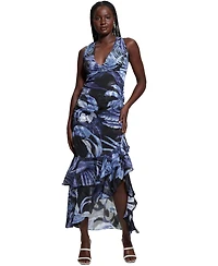 Guess Women's Ava Printed Mesh Ruffled Maxi Dress