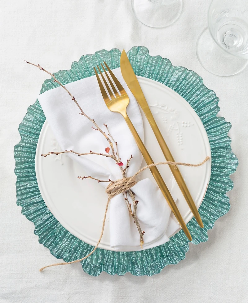 American Atelier Reef Glass Turquoise Charger Plate 13", Set of 4