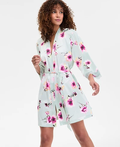I.n.c. International Concepts Women's Lace-Trim Stretch Satin Robe