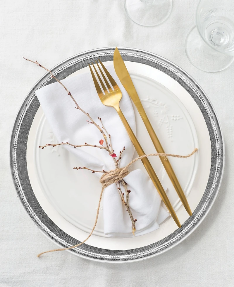 American Atelier Leaf Rim/White Charger Plates, Set of 12