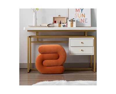 Chic S-Shape Velvet Footstool, Upholstered Makeup Stool, Modern Ottoman for Bedroom, Living Room, and Dressing Area-The Pop Home