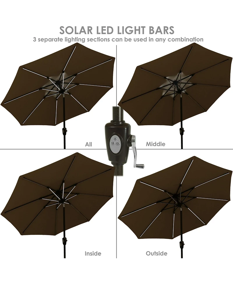 9-Foot Sunbrella Tilting Patio Umbrella with Solar Led Light Bars - Beige
