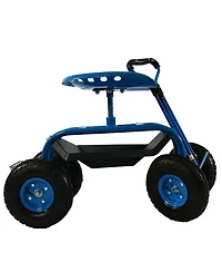Garden Cart Rolling Scooter with Extendable Steering Handle - Swivel Seat and Utility Basket