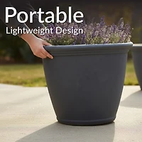 Anjelica 24" Outdoor Double-Walled Polyresin Planter with Uv-Resistant Slate Finish - Set of 2