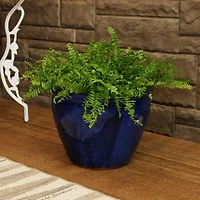 Large Ceramic Planter - Indoor or Outdoor Plant Pot with Drainage Holes - Imperial Blue Glaze Finish - 15