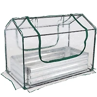 Raised Garden Bed with Cover Outdoor Mini Greenhouse Kit with 2 Zippered Doors - Clear - 4' x 2'