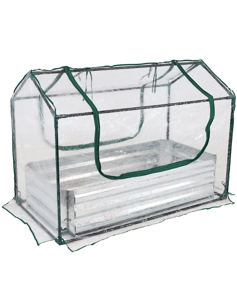 Raised Garden Bed with Cover Outdoor Mini Greenhouse Kit with 2 Zippered Doors - Clear - 4' x 2'