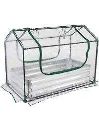 Raised Garden Bed with Cover Outdoor Mini Greenhouse Kit with 2 Zippered Doors - Clear - 4' x 2'