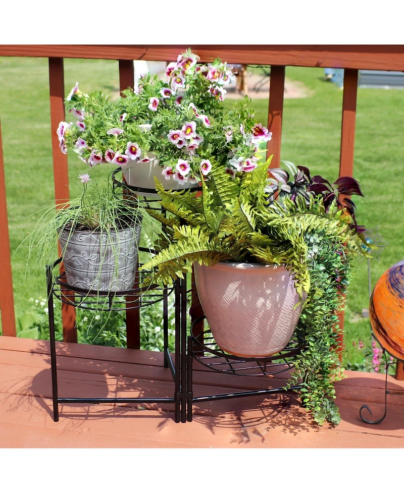 Iron Metal 3-Tiered Decorative Flower Plant Pot Holder Stand Display - Black - 2pk