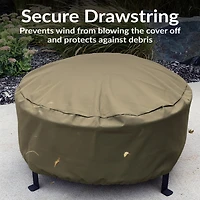Round Outdoor Fire Pit Cover - Heavy-Duty 300D Polyester and Pvc with Drawstring Closure - Khaki