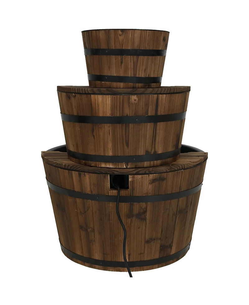 30-Inch 3-Tier Wood Barrel Outdoor Water Fountain - Electric Submersible Pump
