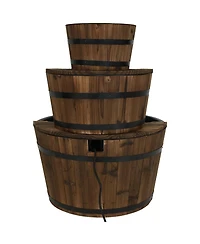 30-Inch 3-Tier Wood Barrel Outdoor Water Fountain - Electric Submersible Pump