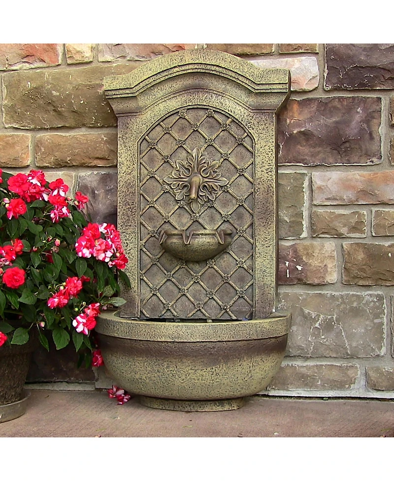 Sunnydaze Decor Rosette Leaf 31-Inch Polystone Outdoor Wall Water Fountain - Electric Submersible Pump - Florentine Stone Finish
