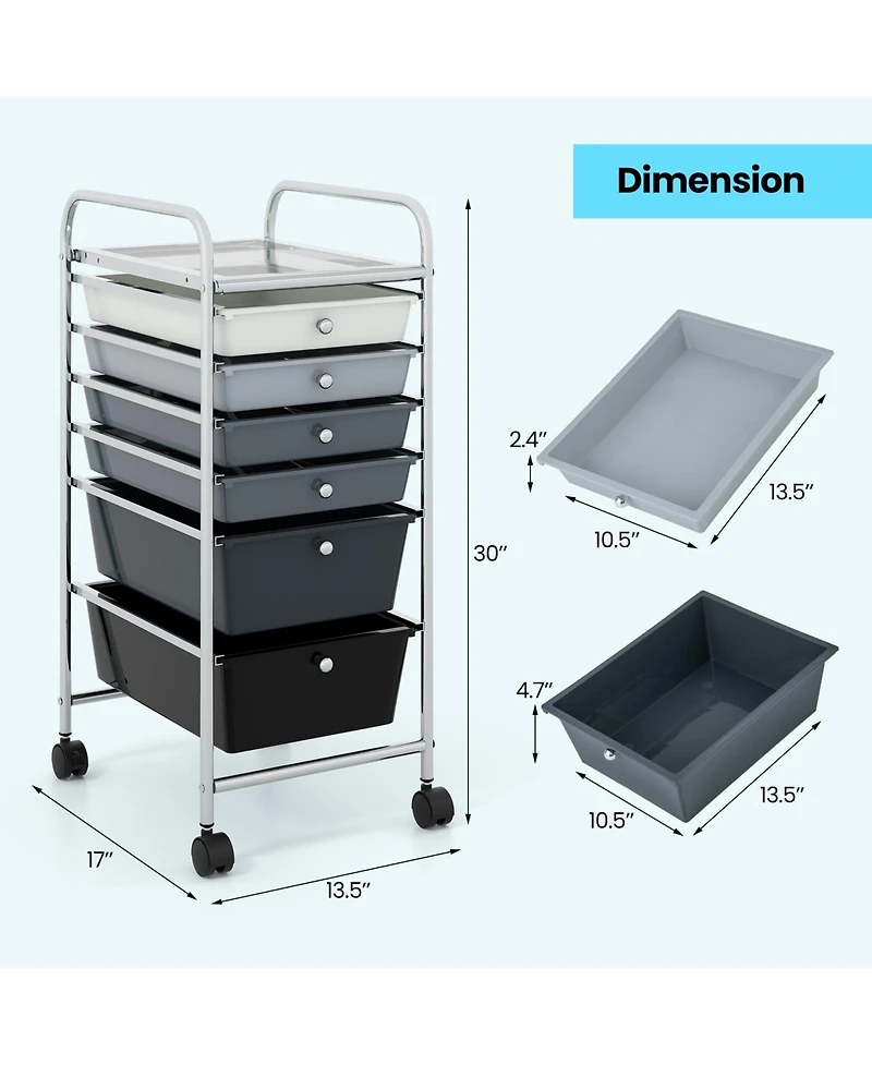 Gouun 6 Drawers Rolling Storage Cart Organizer-Mixed