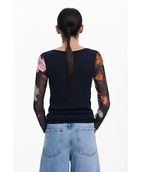 Desigual Women's T-shirt with printed sleeves
