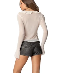 Edikted Womens Sheer Mesh Ruffled Top
