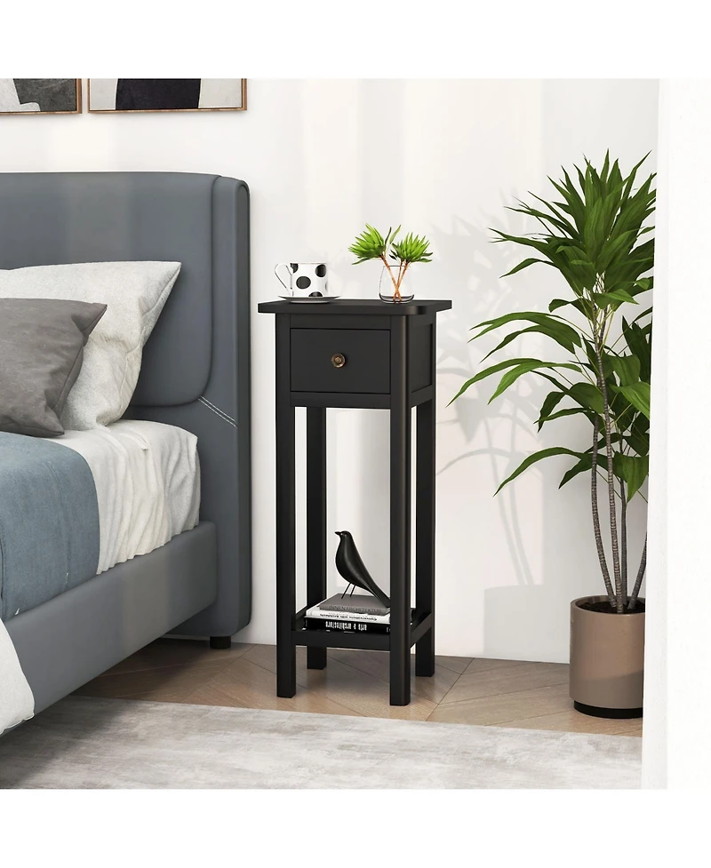 Gouun 2 Tier Slim Nightstand Bedside Table with Drawer Shelf