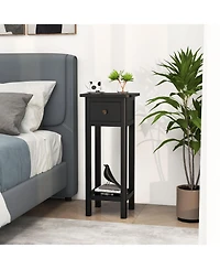 Gouun 2 Tier Slim Nightstand Bedside Table with Drawer Shelf