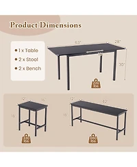 Gouun 5 Piece Dining Table Set for 4-6 with 2 Benches & 2 Stools for Kitchen Dining Room