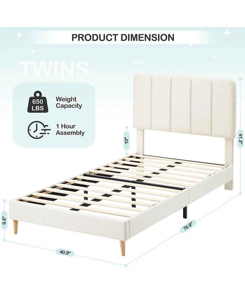 gaomon Twin Bed Frame for Boys & Girls, Upholstered Platform Bed Frame