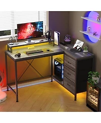 gaomon L Shaped Desk with Power Outlets & Led Lights